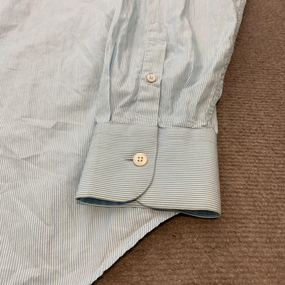 Camisa Prada Para Hombres 43 17 Azul Vestido a Rayas Manga Larga Botón Frontal Hecha en Italia Foto 4 de 4