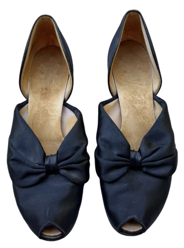1940’s Vintage Daniel Green Black Satin Shoes GLAMOROUS OOH LA LA - Image 4 of 4