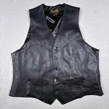 Scully Leather Vest Mens 44 Black Button Western Cowboy Genuine Ranch Cowboy