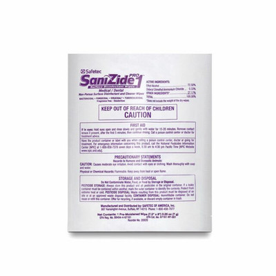 SAFETEC SANIZIDE PRO 1 SURFACE WIPES INDIVIDUALLY WRAPPED 50 COUNT BOX