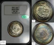 1951 Washington Carver Commemorative Half Dollar Old Fatty NGC MS 64 CAC (TONED)