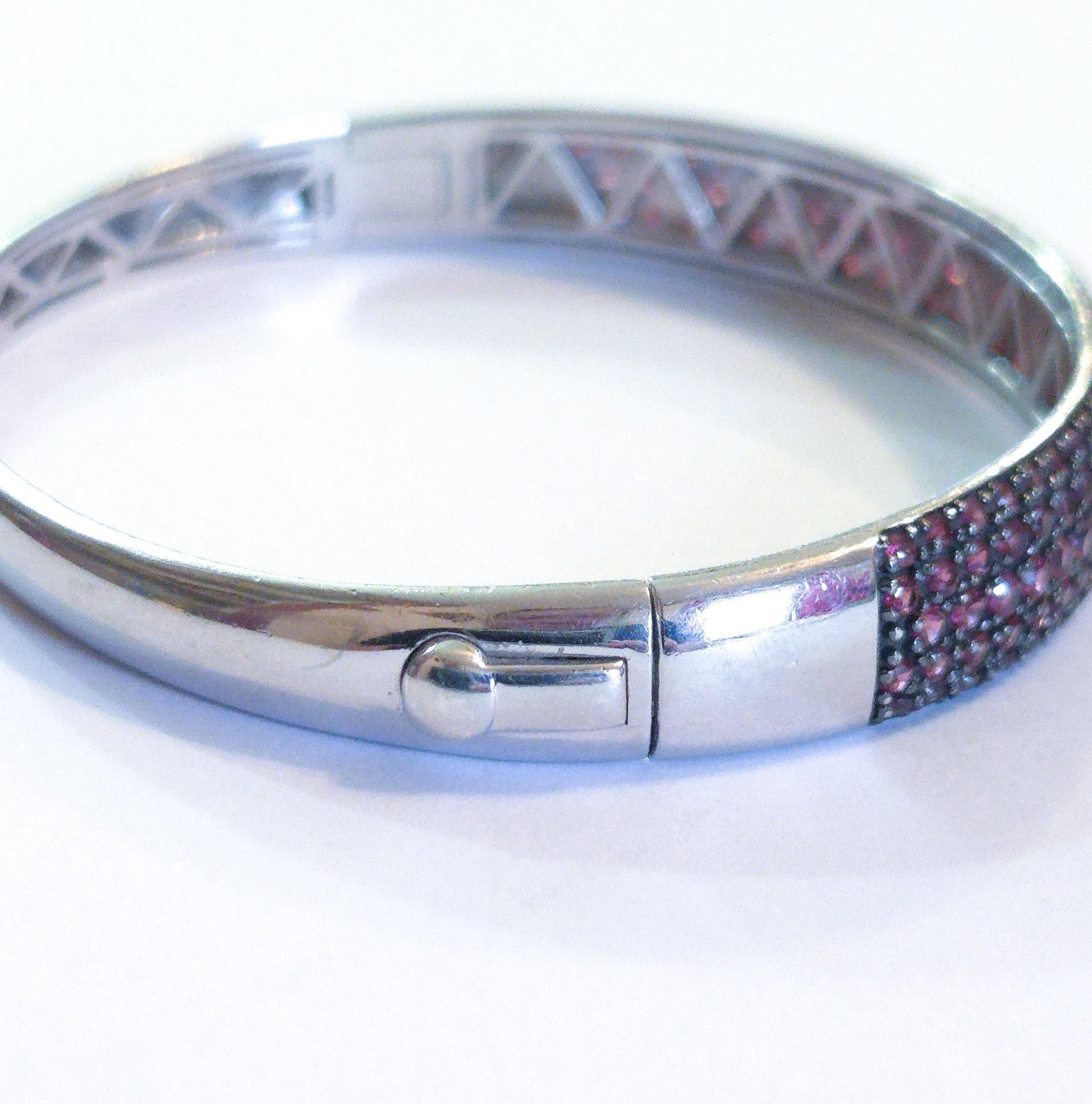 Sterling Silver Pink Ruby Hinged Bangle Bracelet … - image 4