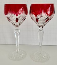 2 HANAH CRANBERRY PINK  CASED CUT TO CLEAR CRYSTAL WINE GOBLETS STORE CLOSING