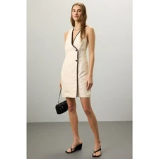 LOVE, WHIT Off White V-Neck Black Lined Front Button Suiting Dress size 2