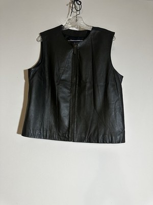 Preston & York Vest Women's 16 Black Leather Full Zip Casual Motorcycle