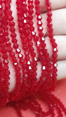 3 Stränge facettierte Doppelkegel Glasperlen 4 mm rot
