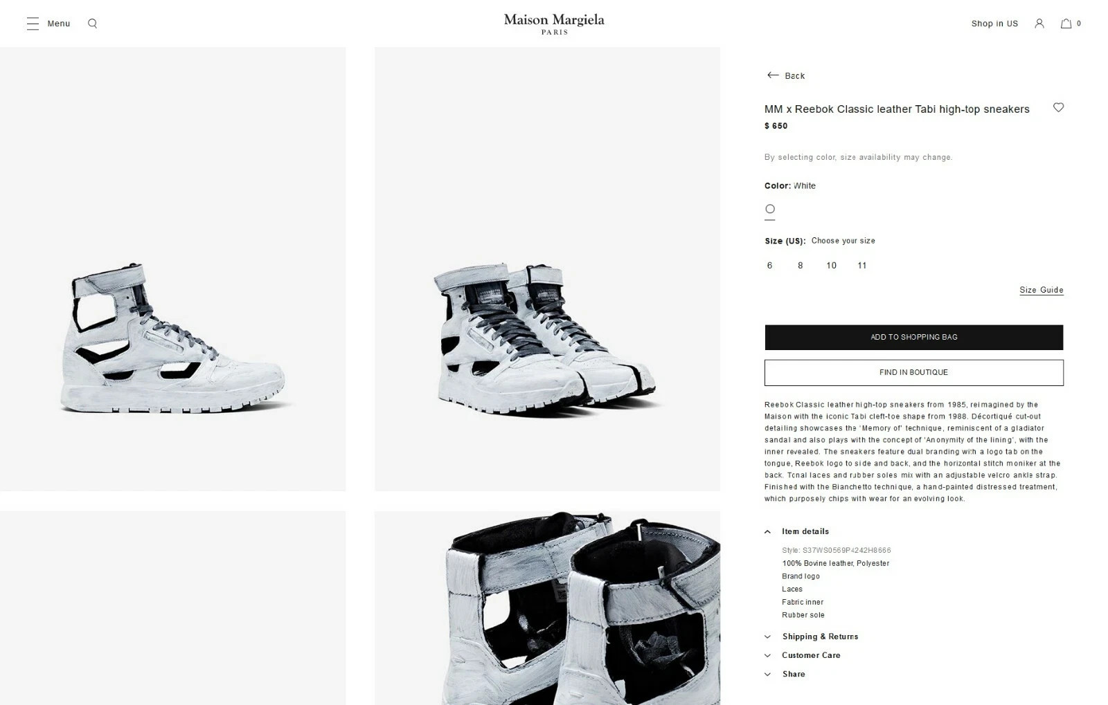 Maison Margiela x Reebok Project  0 Tabi High Top Trainers White, UK 5 Unisex image 10
