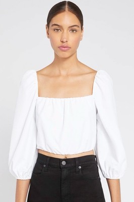 New  ALICE + OLIVIA Alta Peasant square-neck puff crop top - White - Large NWOT