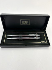 Vintage Cross Silver/Chrome Pen and Pencil Set In Original Plastic Case Co. Logo