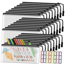 24 Pack Mesh Zipper Pouch Bags Small, Zipper Pencil Pouches, 9.2 x A6 24 Black
