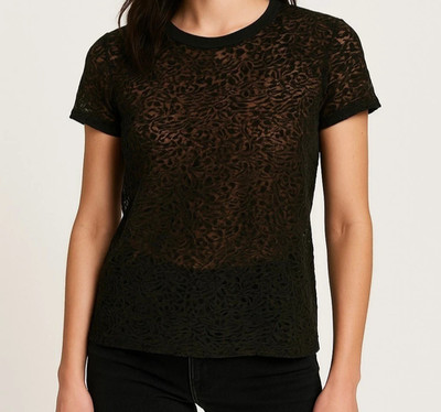 We The Free Burnout Velvet Short Sleeve Top Black Copper Sheer Size S Small NEW