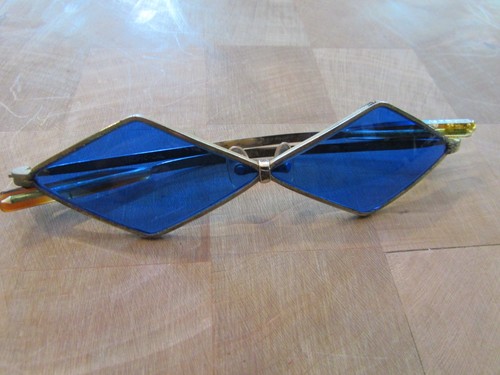 Vintage Retro Lennon Geometric Diamond Framed Blue Lens Sunglasses Japan 1960's
