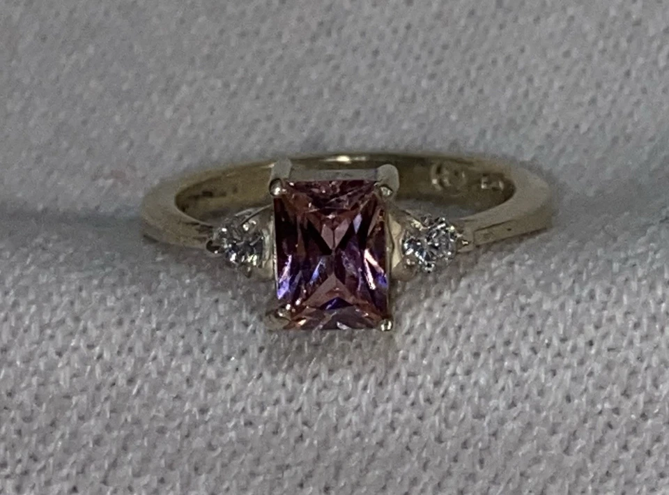 Anillo de compromiso de princesa de ley con piedra rosa y circonita cúbica 925 talla 6,5 Foto 2 de 4