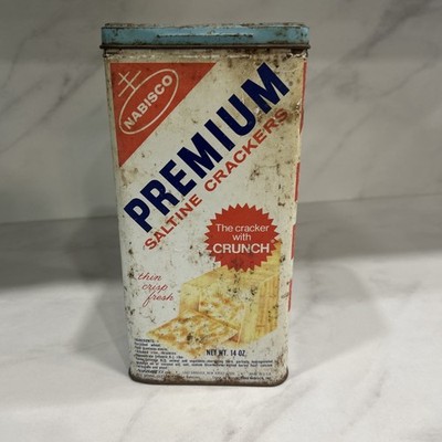 1969 Nabisco Premium Saltine Crackers Vintage 14 oz Tin Metal Canister Made USA