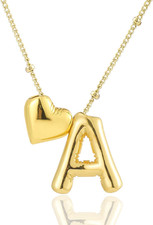Heart Letter Necklace, 14K Gold Plated Initial Dainty Necklace for Women, Chunky