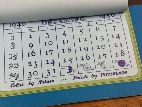 Calendario Pittsburgh Paints 1940 - B.T. Janvrin Sons Co. Hampton Falls, NH ~ 20"H - Imagen 4 de 14