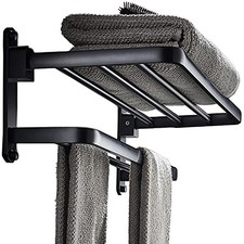 Bathroom Lavatory Towel Rack with Two Towel 16 inch 40 cm Matte Black