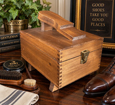 Vintage Wooden Shoe Shine Polish Box Valet Foot Rest Storage Chest