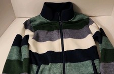H M Boys' Striped Zip Jacket Green Blue Gray White Polyester 5-6Y Long Sleeve