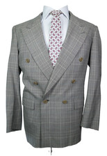 Vintage Christian Dior Sport Coat Blazer Men 40R Gray Check Wool Double Breasted