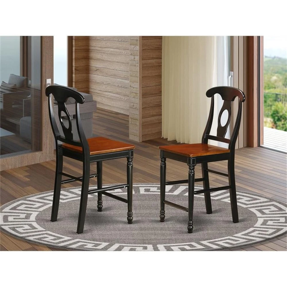 East West Furniture Kenley 11" Wood Counter Stools in Black/Cherry (Set of 2) - Image 2 of 3