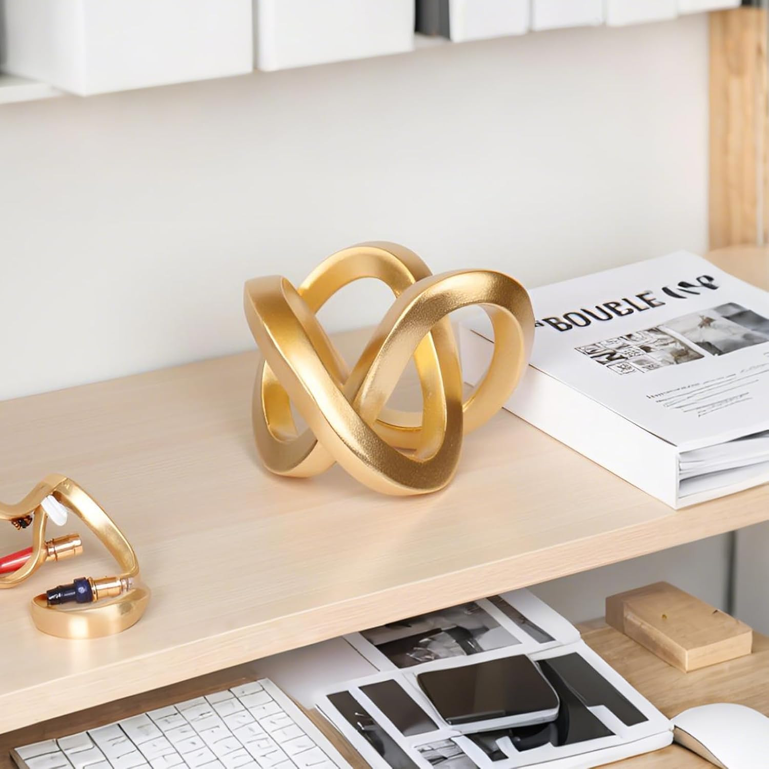 Gold Knot Decor for Coffee Table Book,Chain Link Decor for Bookshelf Entry Table