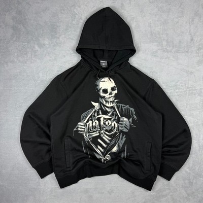 Vintage No Fear 2000s Y2K Alt Emo Black Skull Graphic Gr. XXL Pullover Hoodie