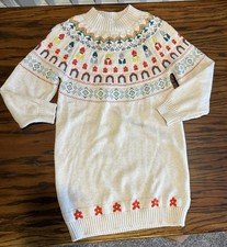 Hanna Andersson Fair Isle LS Sweater Dress Girls Size US 8 Cotton Gnomes Holiday