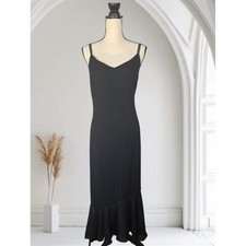 Vintage Arianna by Rachel Kaye Black Asymmetric Hem Midi Slip Dress Size 12