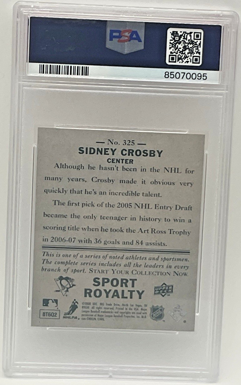 2008 UPPER DECK GOUDEY SIDNEY CROSBY MINI-GREEN BACK PSA 9 view 2
