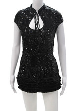 Pretty Little Thing Womens Sleeveless Scoop Neck Tier Sequence Dress Black Size