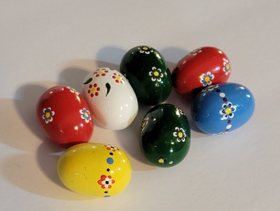 Lot of 7 Wood Hand Painted Eggs Ornament Spring Vintage German Multicolor 1.5 in