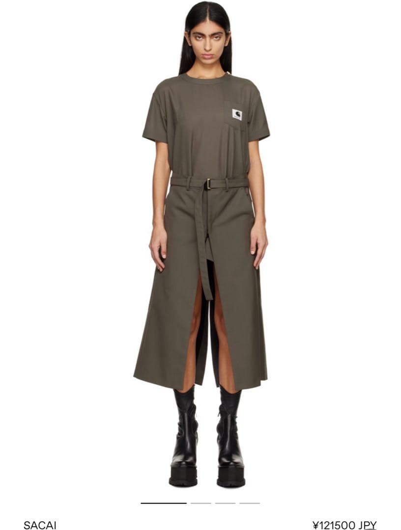 Sacai×Carhartt WIP Dress Gray Size M New Solid Flared Fashion image 3