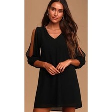 Lulus Shifting Dears Black Split Long Sleeve Cold Shoulder Mini Dress Size M
