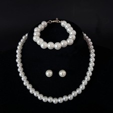 3pc Pearl Jewelry Set Necklace Bracelet Stud Earrings Elegant Womens Gift Bridal