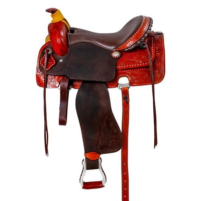 Leather Western Horse Saddle Wade Tree A Fork Ranch Roping Work Tooled Carved