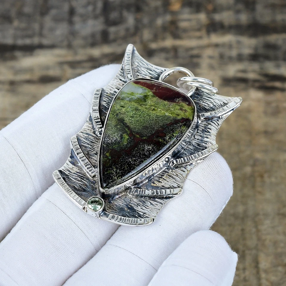 Ematite, Acquamarina Gemma a Mano 925 Argento Sterling Etnico Ciondolo Regalo - Immagine 2 di 4