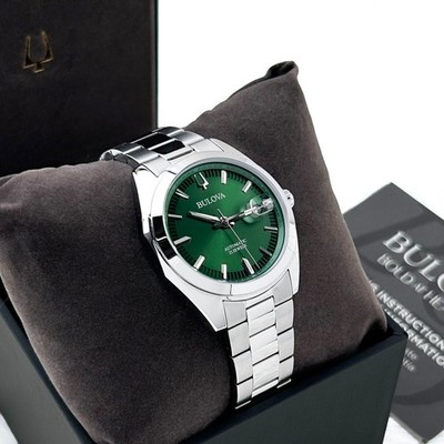 Bulova Surveyor 96b429 Men's Automatic Watch Green Dial Stainless Steel Bracelet