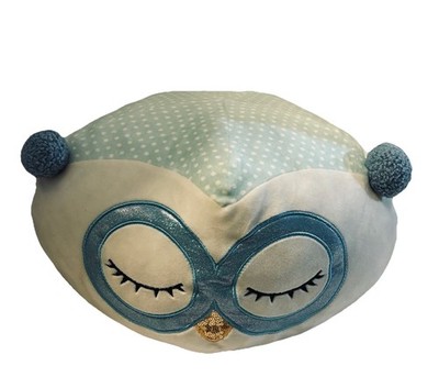 Owl Shape Decorative Pillow Light Blue White Plush Polka Dot Kids Bedroom