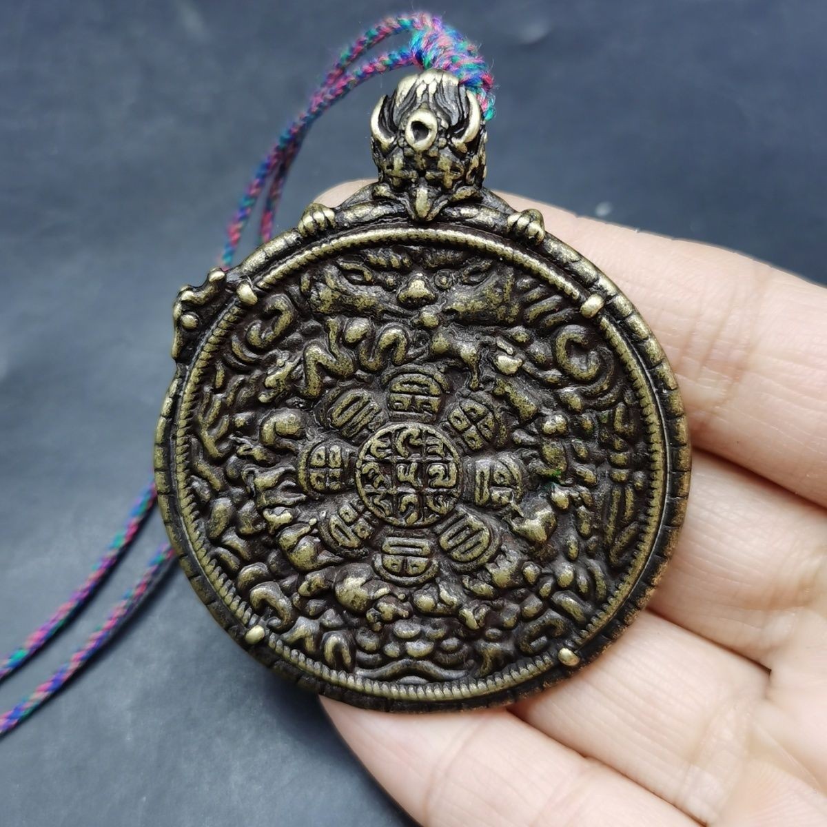 Copper Garuda Top Nine Palaces Bagua Zodiac Thokcha Deer Engraved Dual Sided
