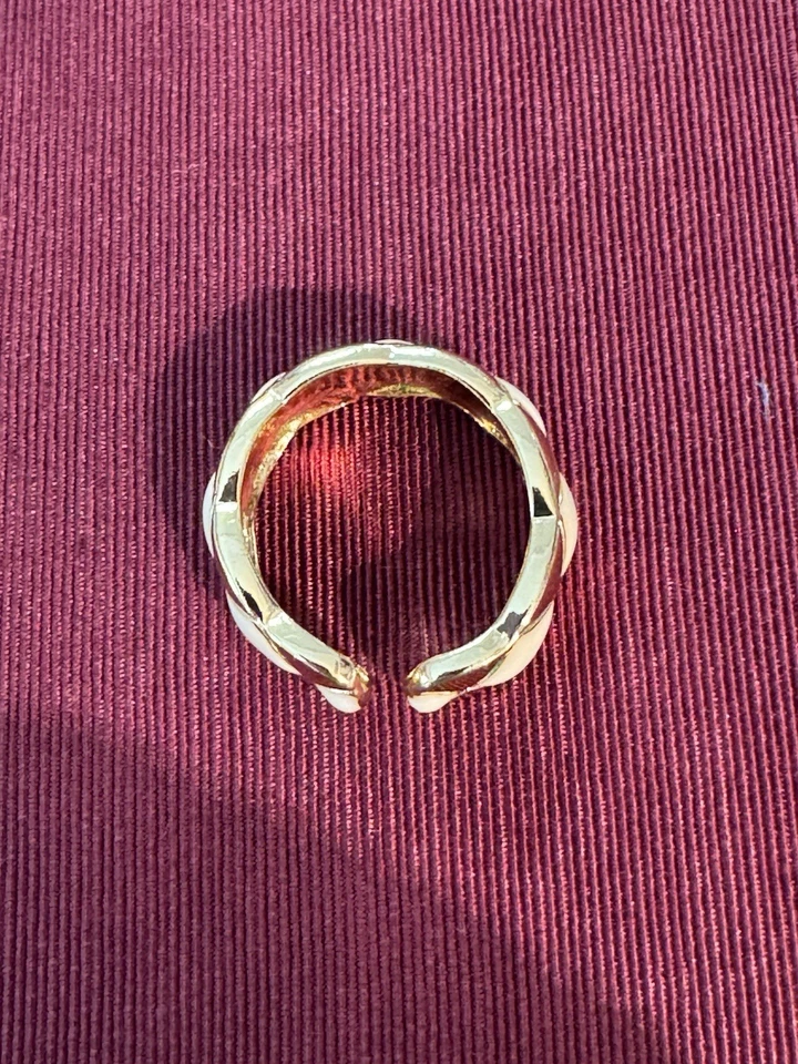 Cushion Cut Channel 14K Gold Dipped Enameled Ivory, Adjustable Ring - Image 4 of 4