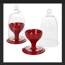 Curtis Stone set of 2 Egg cup & cloche dome red or stone-gray Breakfast Brunch
