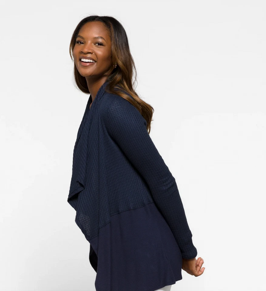 VELVET ~ Sz Small ~ Navy Marble Textured Stitch Fix Thermal Waffle Cardigan a66 - Image 4 of 4