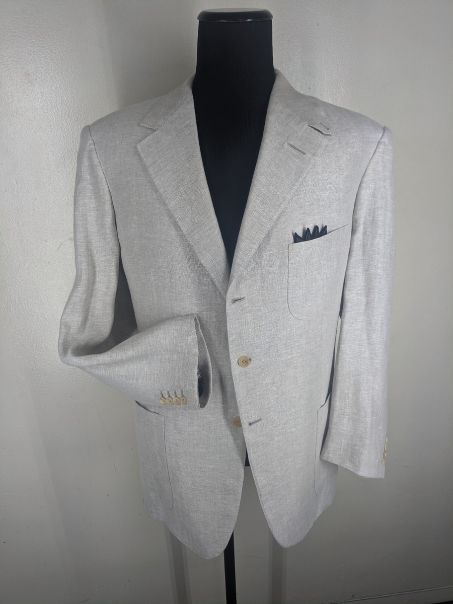Edgar Pomeroy Made In USA Bespoke Linen Suit Btn Vents-Fit