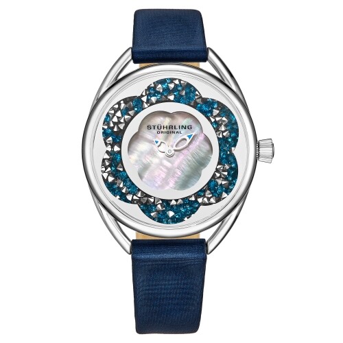 Stuhrling 995 03 Lily Mother of Pearl Crystal Accented Flower Blue