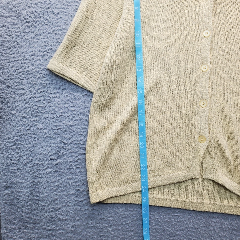 Cárdigan Suéter Sag Harbor Mujer Grande Tostado Tejido Manga Corta Cuello Abotonado Foto 3 de 4