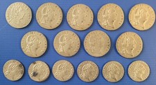 15 Job Lot Brass George III Gaming Tokens - 9 1797 Guineas + 6 1788 Half Guineas