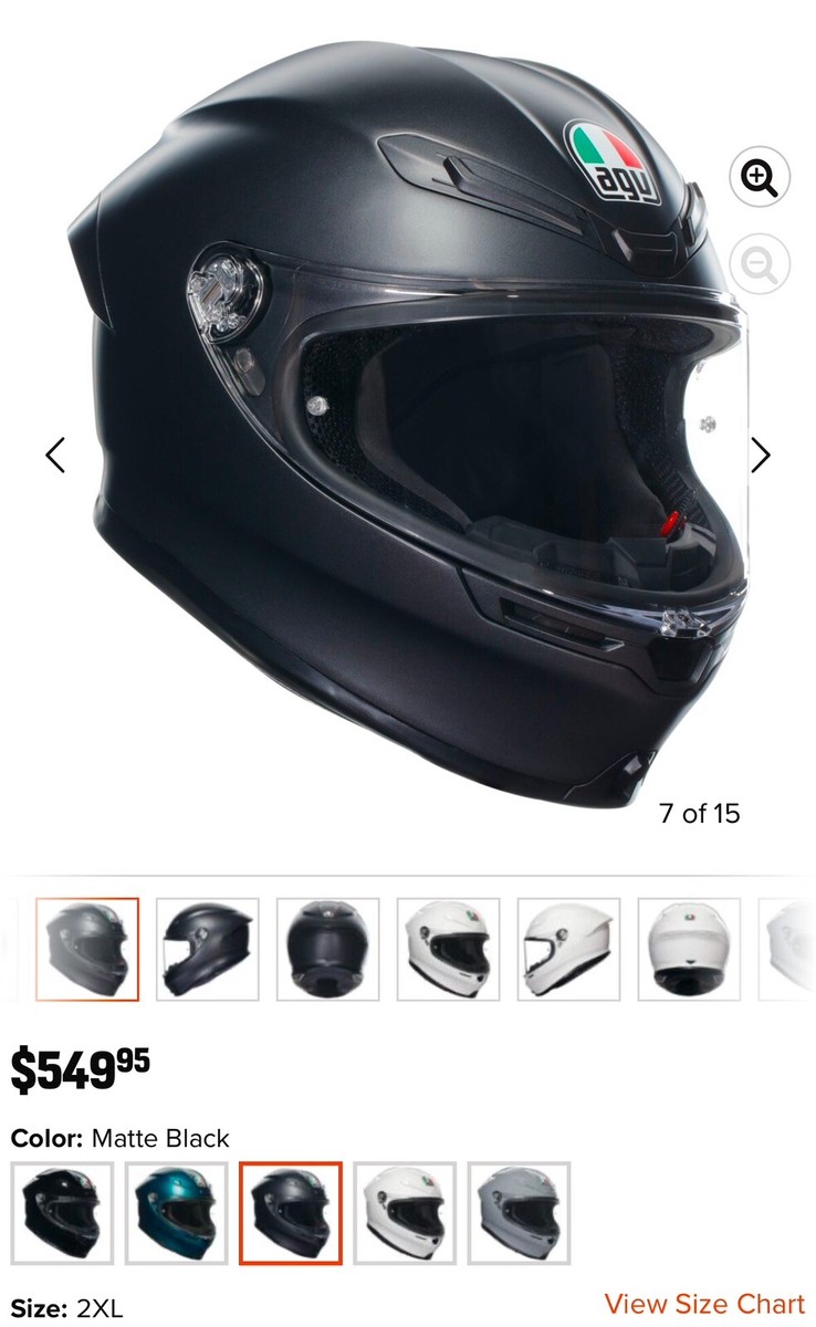 AGV K6 Matte Black Full Face Motorcycle Helmet XXL | DOT Approved
