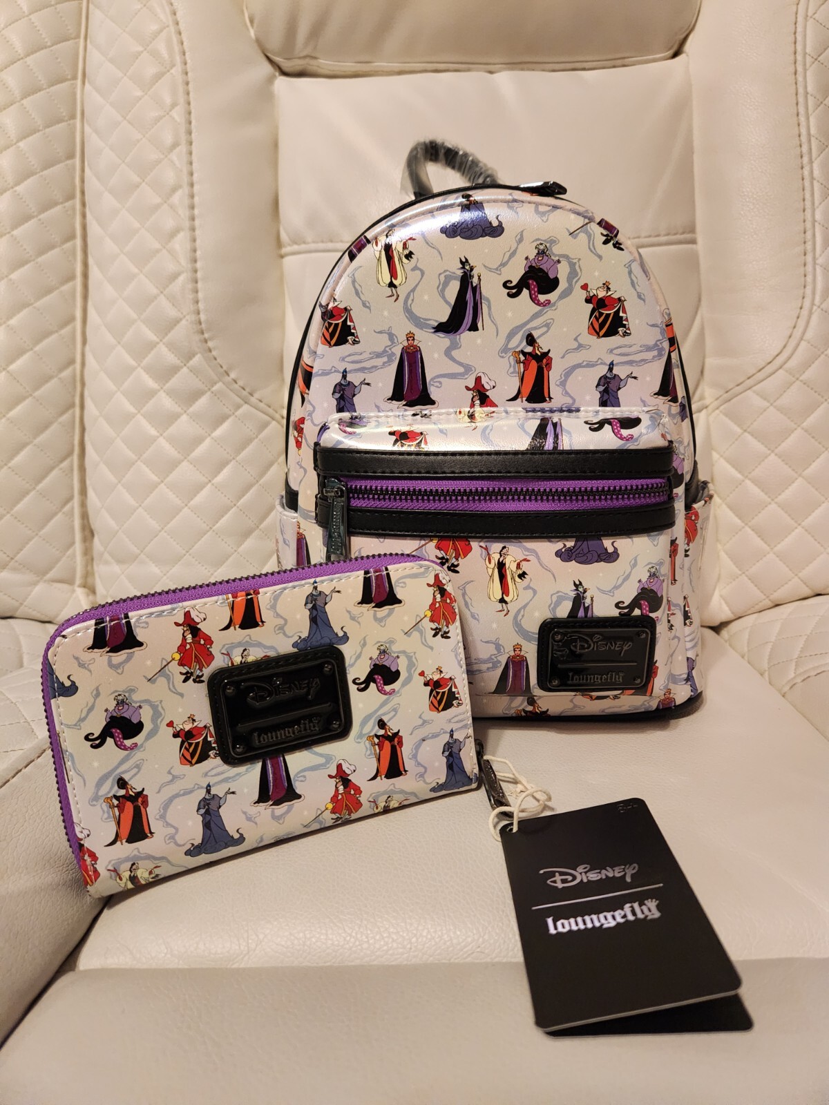 Loungefly Disney Villains Iridescent All-Over Print Mini Backpack & Wallet Set