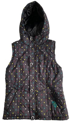 Burton Women Hooded Puffer Vest M Dryride Full Zip Snap Polkadot Snowboard Ski